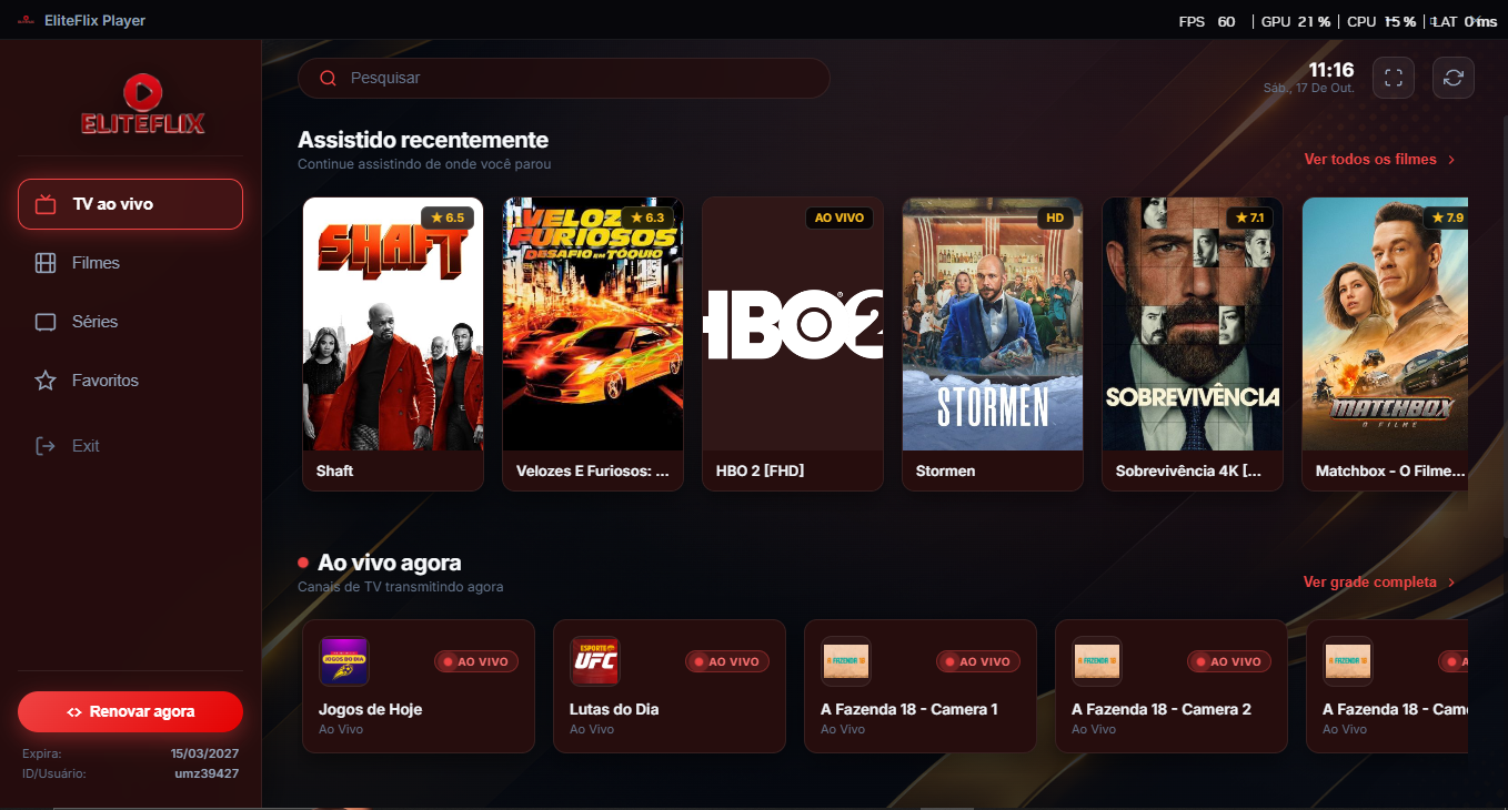 Interface ELITEFLIX VIP